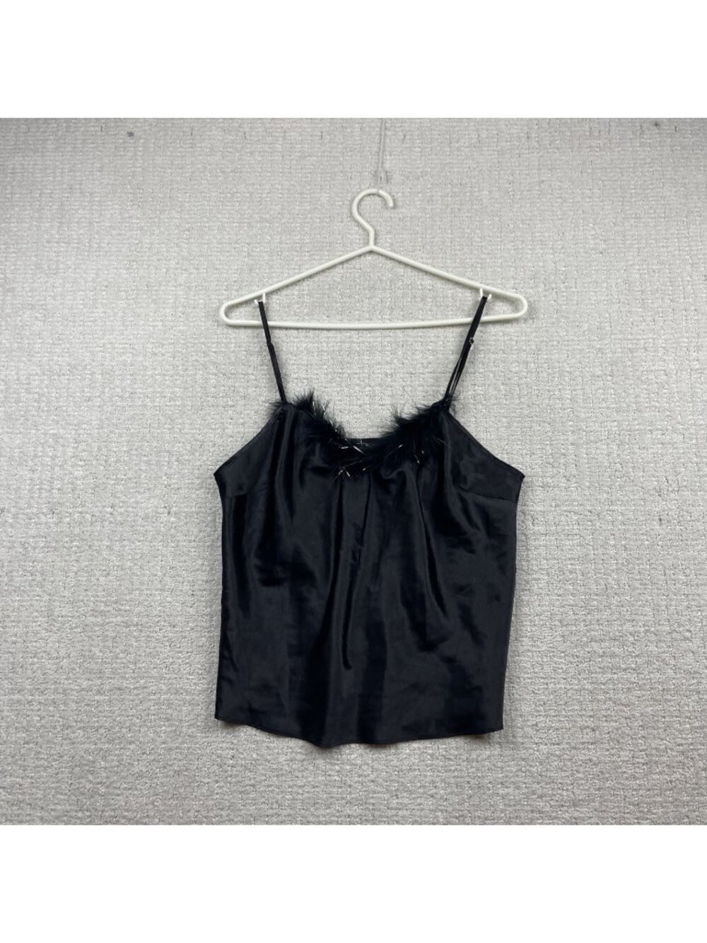 Y2K Dreamgirl Cami Top Coquette Lingerie Goth Alt Grunge Sz L Feather Trim